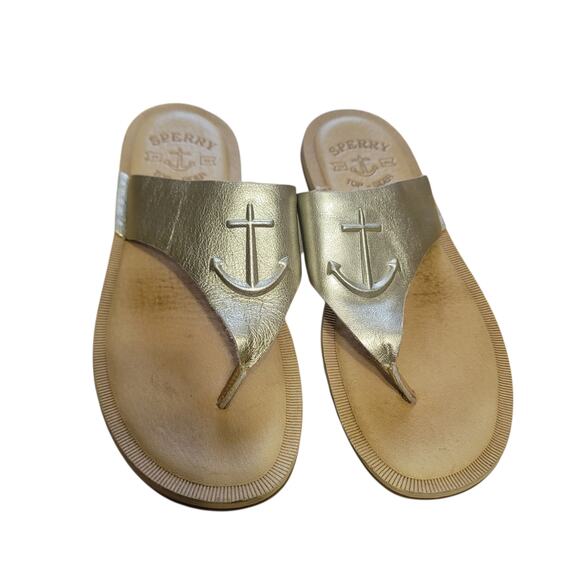 Sperry Top Sider Seaport Metallic Gold Leather Anchor Thong Sandals Womens 7.5 - Picture 7 of 8